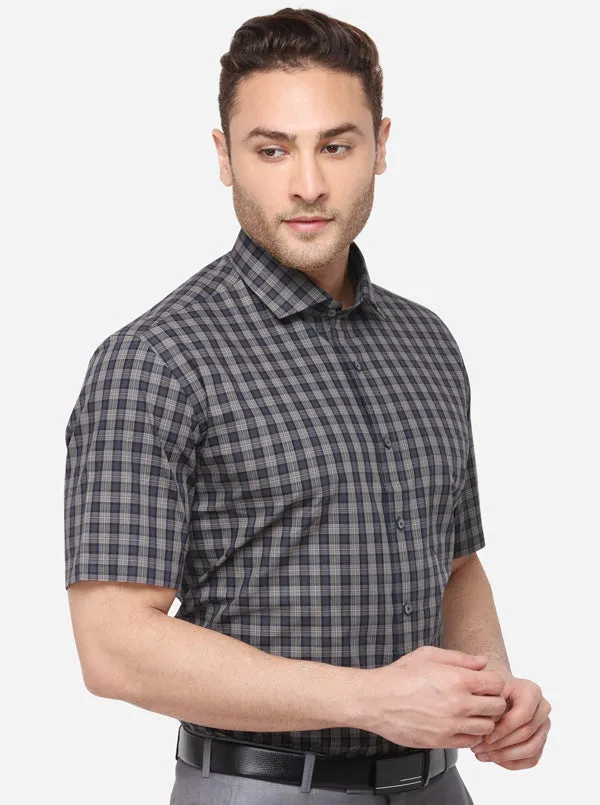 Beige & Brown Checked Regular Fit Formal Shirt | JadeBlue