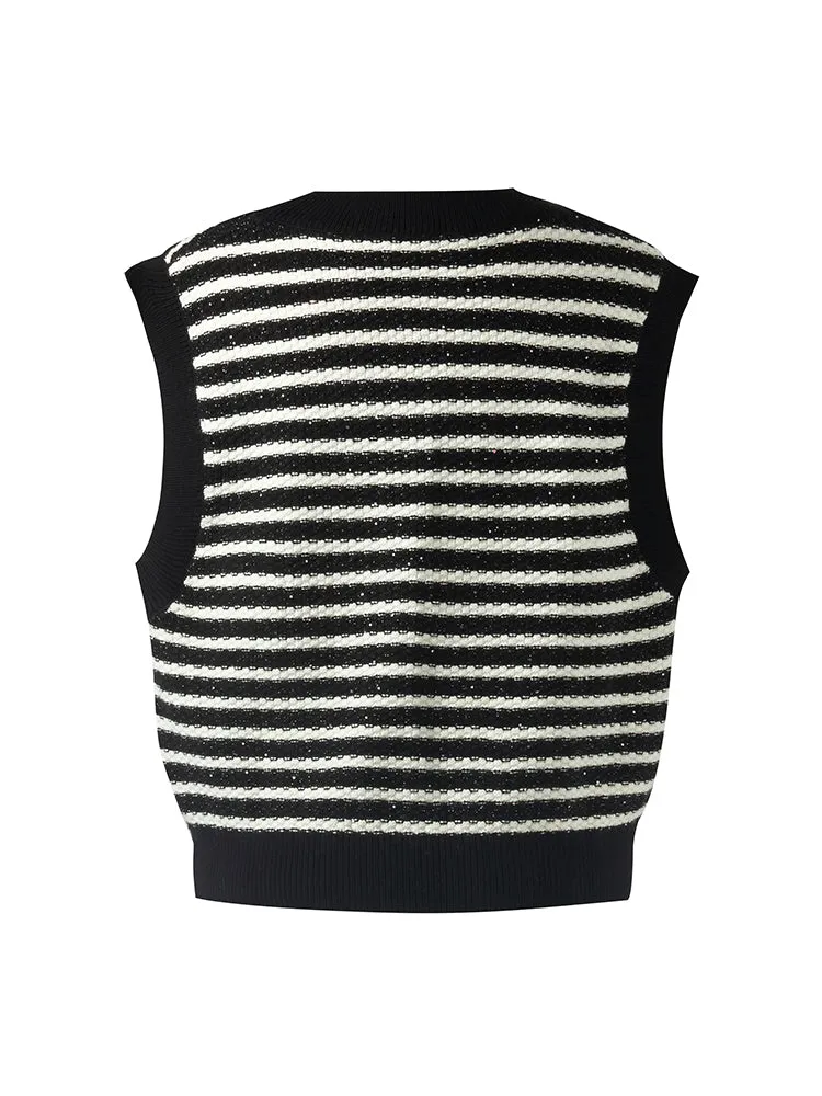 Black And White Stripe Women Vest