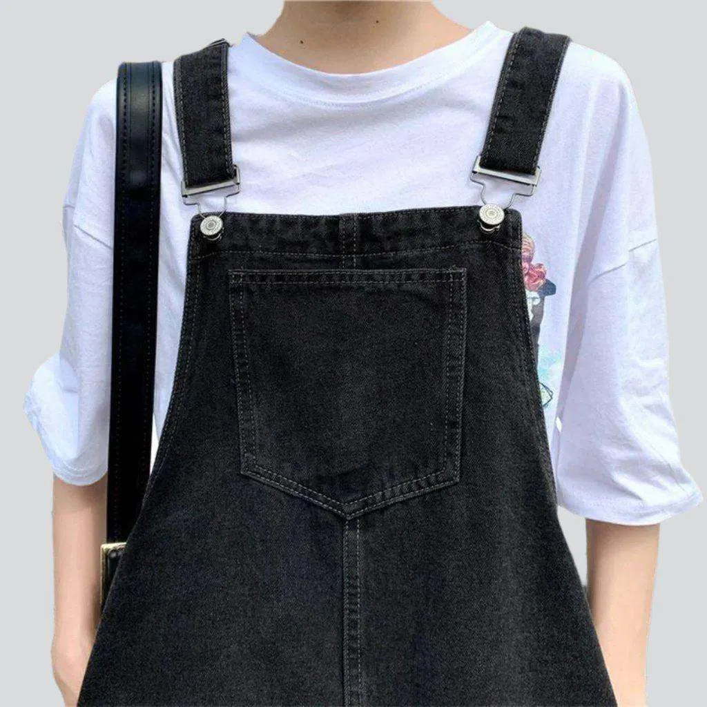 Black denim women overall dress