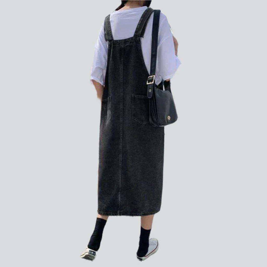 Black denim women overall dress