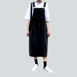 Black denim women overall dress