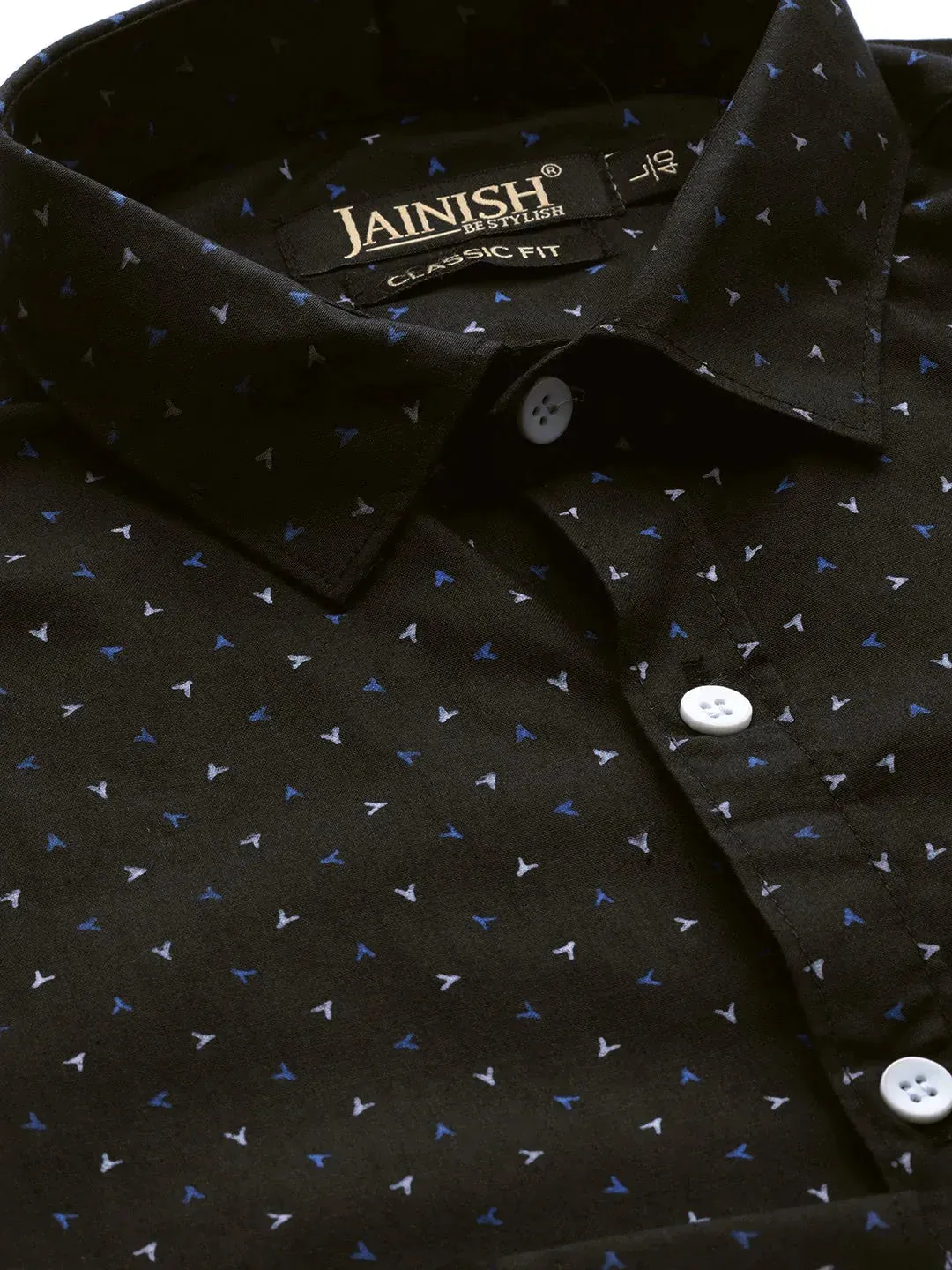 Black Men'S Cotton Printed Formal Shirts