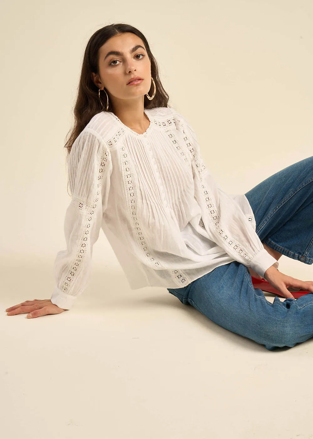 Blouse brodée en gaze de coton