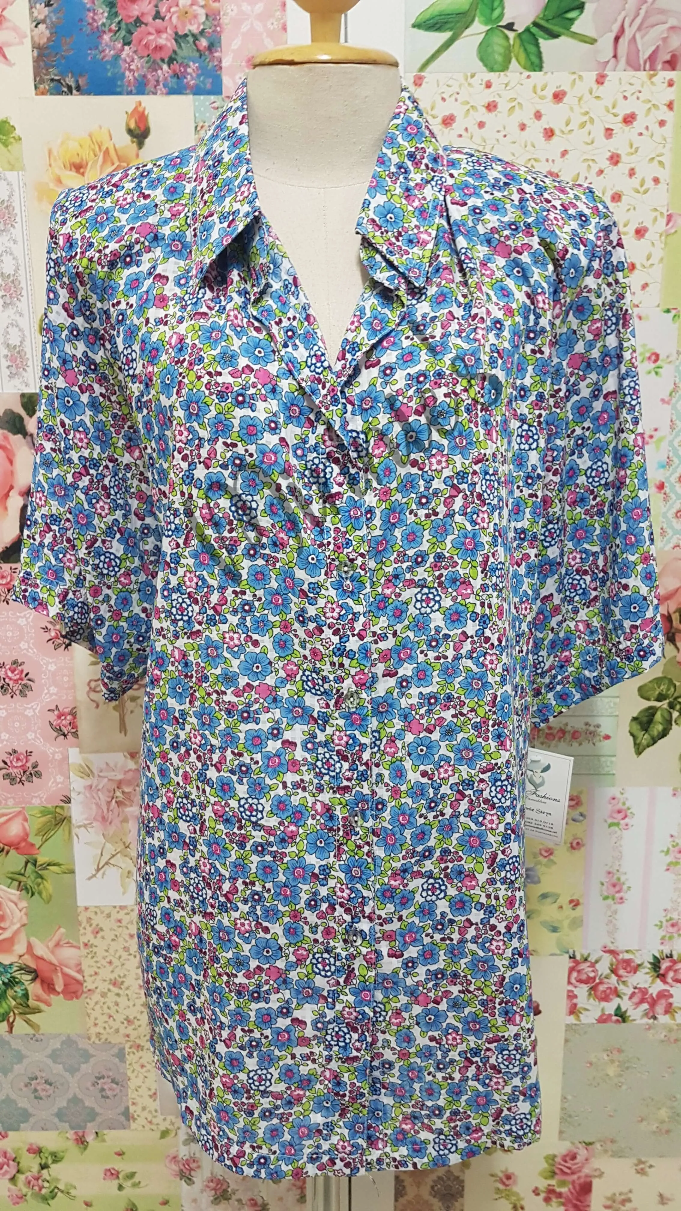 Blue Printed Blouse BT090