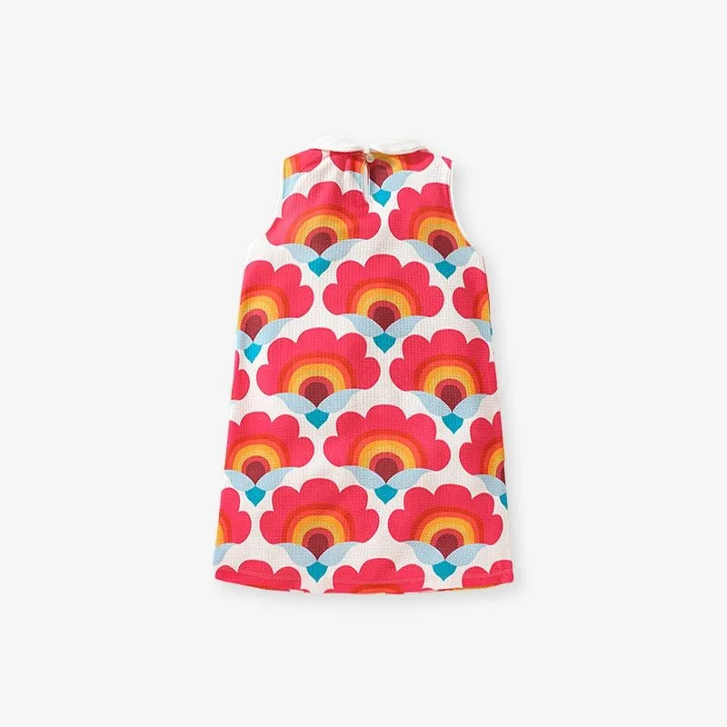 Bright Floral A-Line Dress with White Collar for Girls