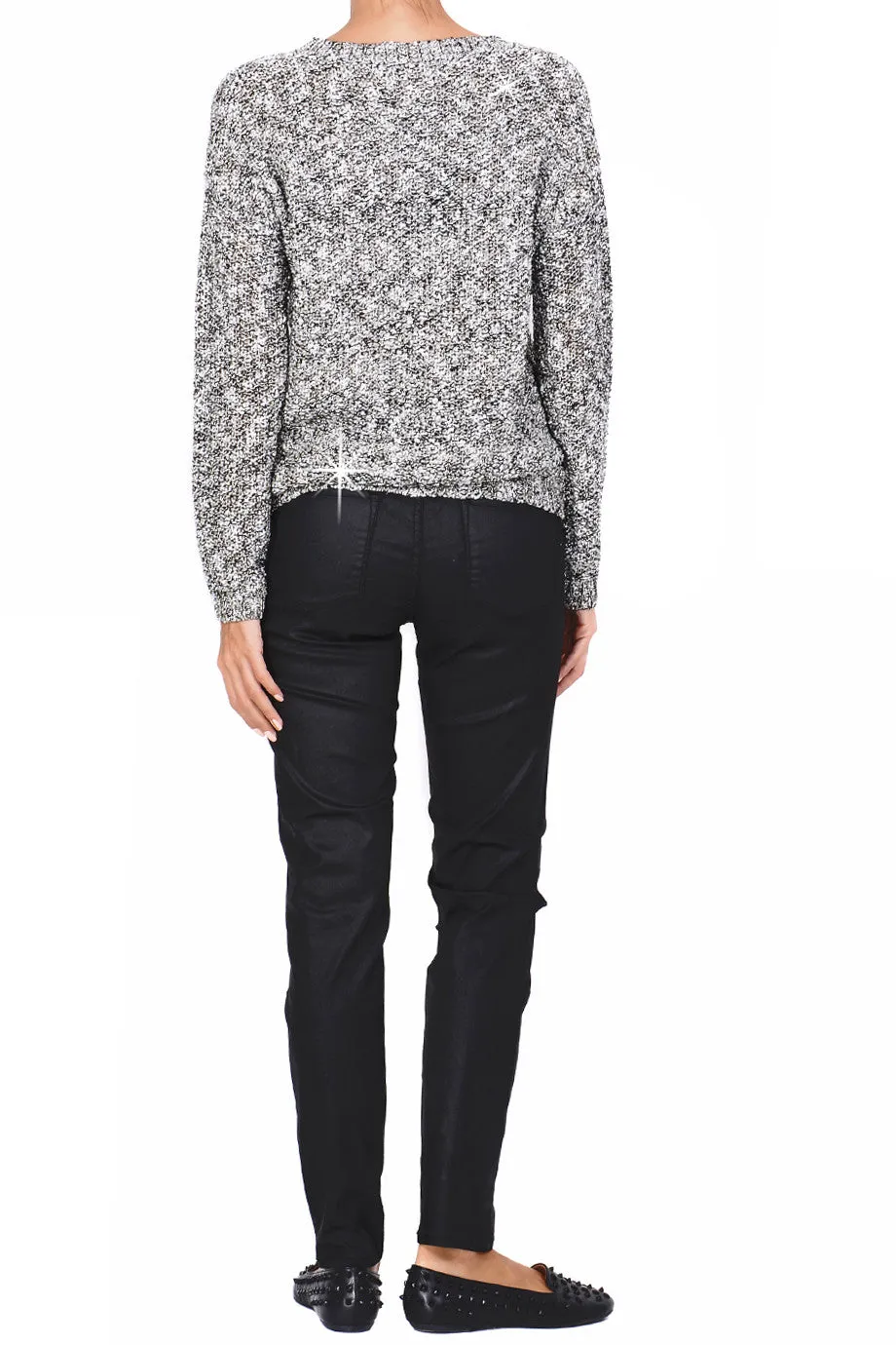 C BLOCK NAOMI Black White Tweed Effect Sweater