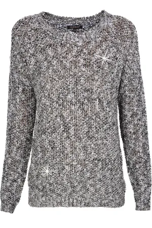 C BLOCK NAOMI Black White Tweed Effect Sweater