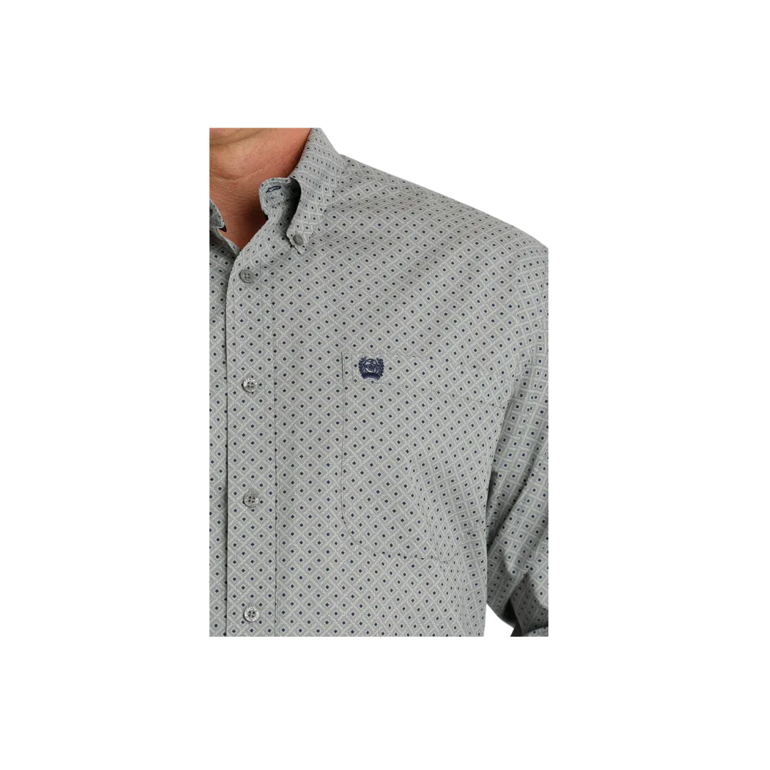 Cinch Men's Geometric Print Button Down Western Navy Gray Shirt