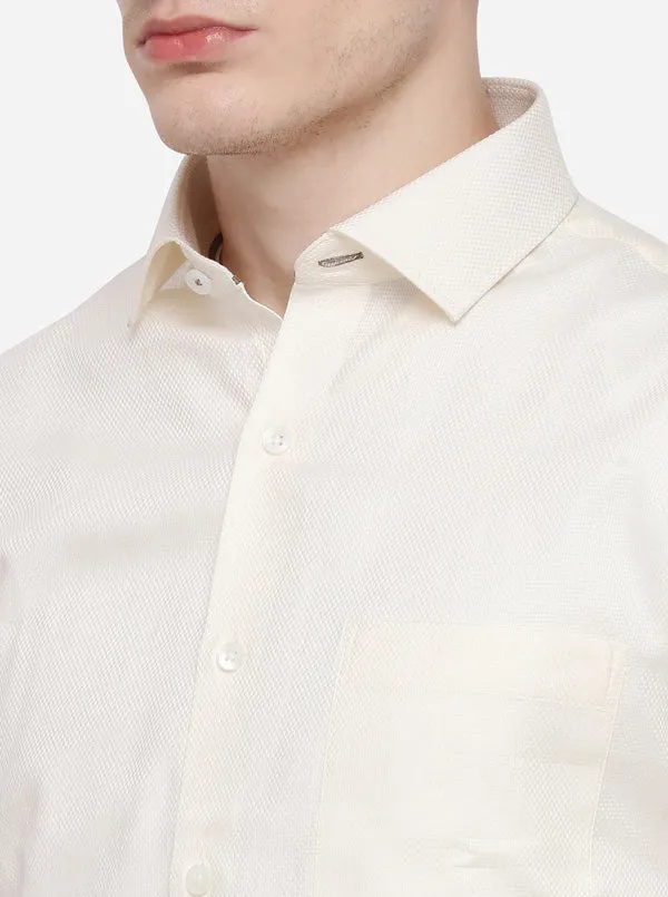 Cream Dobby Slim Fit Formal Shirt | Metal