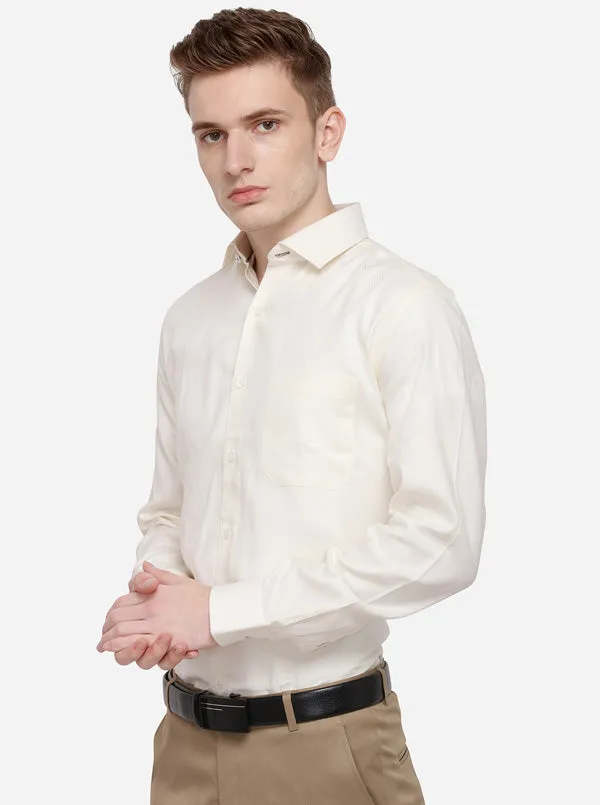 Cream Dobby Slim Fit Formal Shirt | Metal