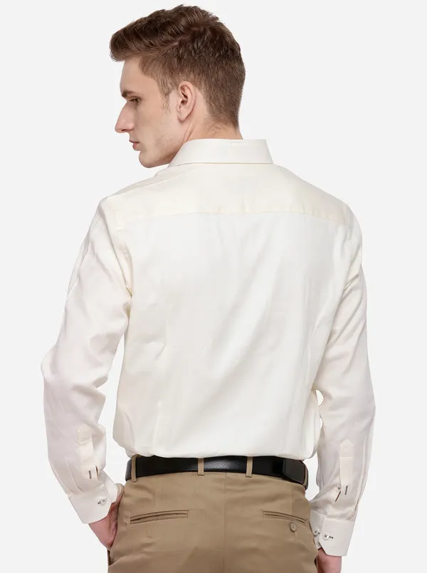 Cream Dobby Slim Fit Formal Shirt | Metal