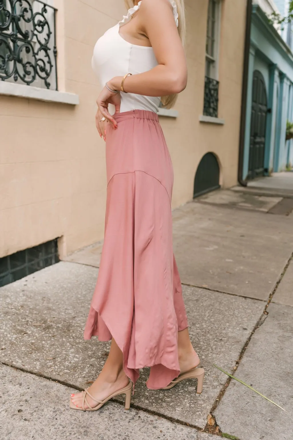 Dusty Rose Asymmetrical Midi Skirt - FINAL SALE