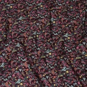 Elegant Maroon Floral Cotton Lawn Fabric with Pink and Yellow Blossoms, 110 cm Wide, Japanese Design-D19565