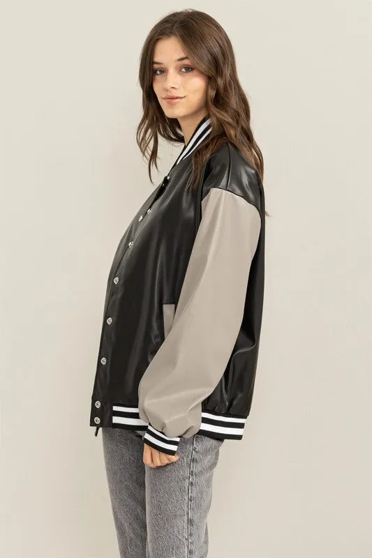 Game On PU Colorblock Baseball Jacket