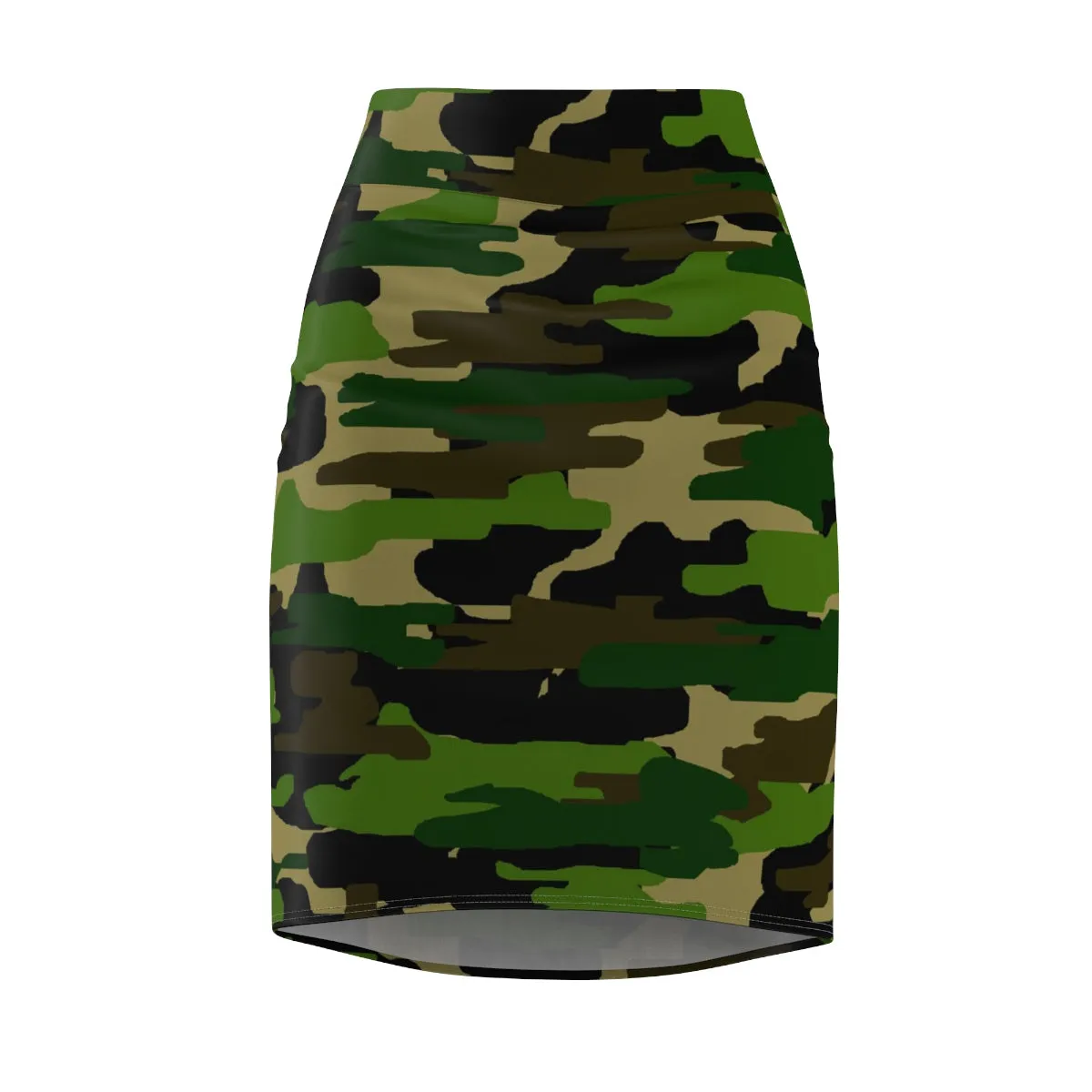 Green Camo Pencil Skirt, Best Camouflage Military Army Print Women's Pencil Skirt-Made in USA (Size XS-2XL)