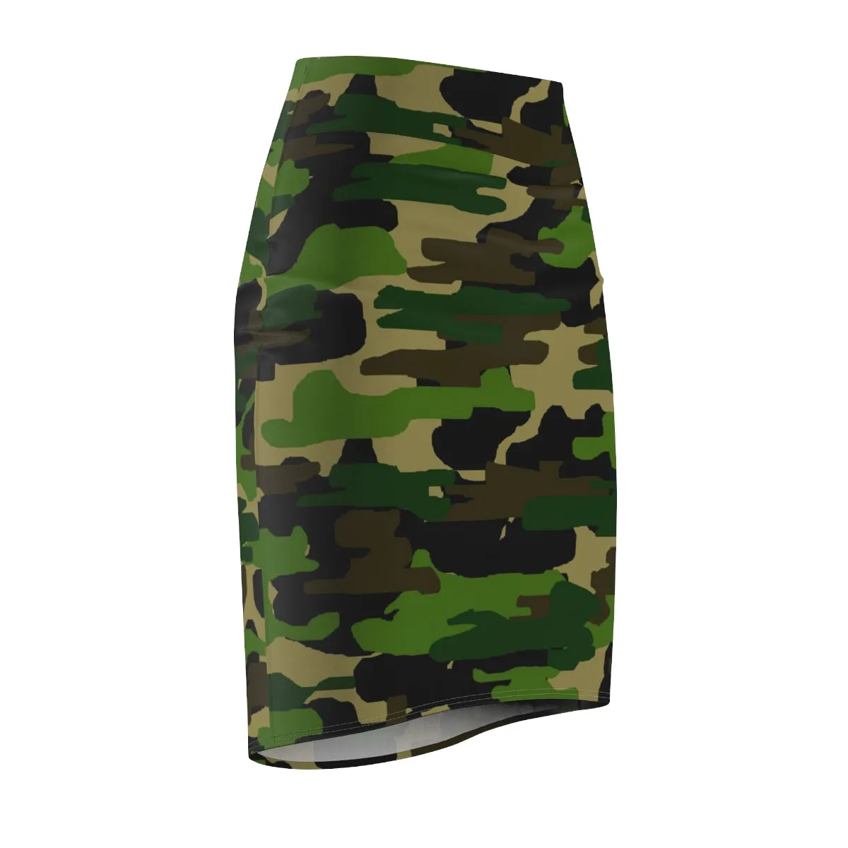 Green Camo Pencil Skirt, Best Camouflage Military Army Print Women's Pencil Skirt-Made in USA (Size XS-2XL)