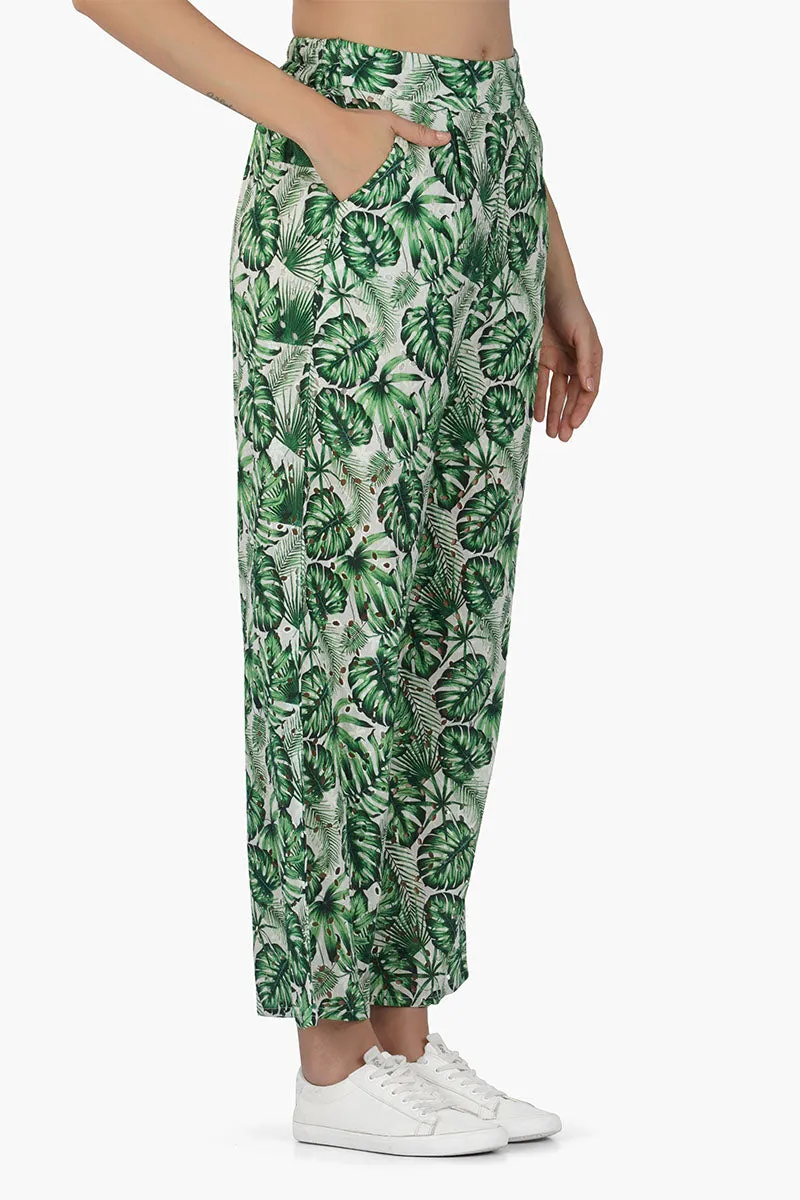 Green Palm Printed Pants