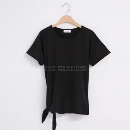 Irregular knot cotton Split Short Sleeves Casual Tees