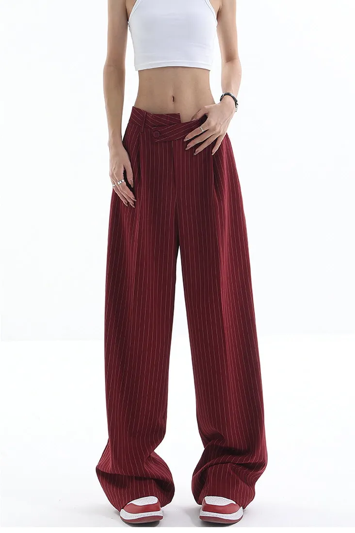 Irregular Stripe Draped Suit Pants & Loose Wide Leg Design