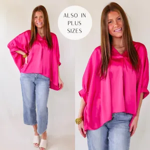 Irresistibly Chic Half Sleeve Oversized Blouse in Fuchsia Pink