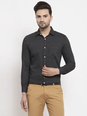 Jashvi Black Men's Cotton Polka Dots Formal Shirts