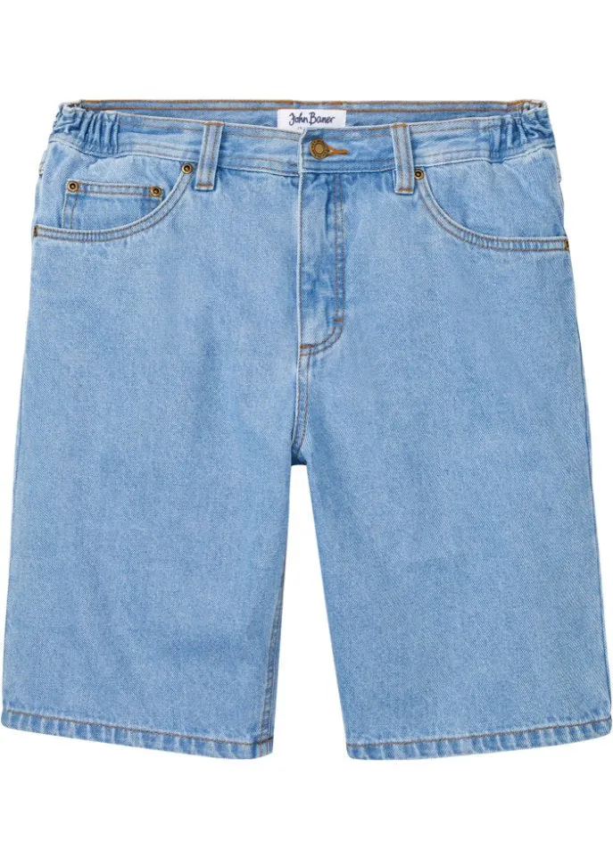 Jeans shorts with side elastic waistband classic fit John Baner Jeanswear, blue