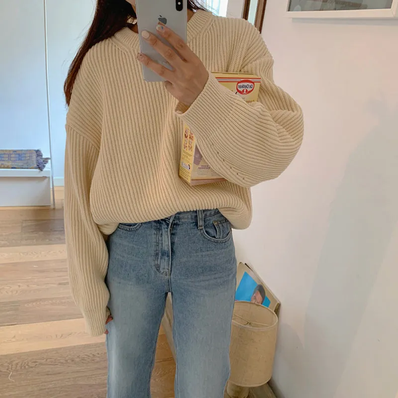 KittenAlarm - O-Neck Thick Vintage Loose Knitted Sweater