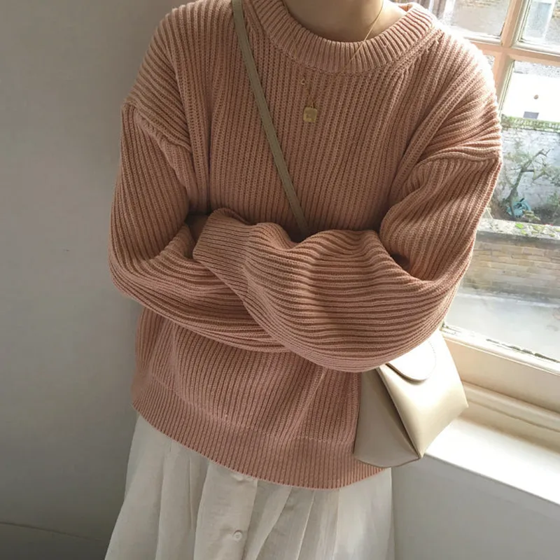 KittenAlarm - O-Neck Thick Vintage Loose Knitted Sweater