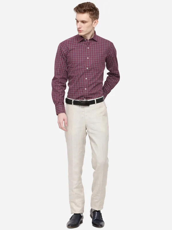 Maroon & White Checked Regular Fit Formal Shirt | Greenfibre