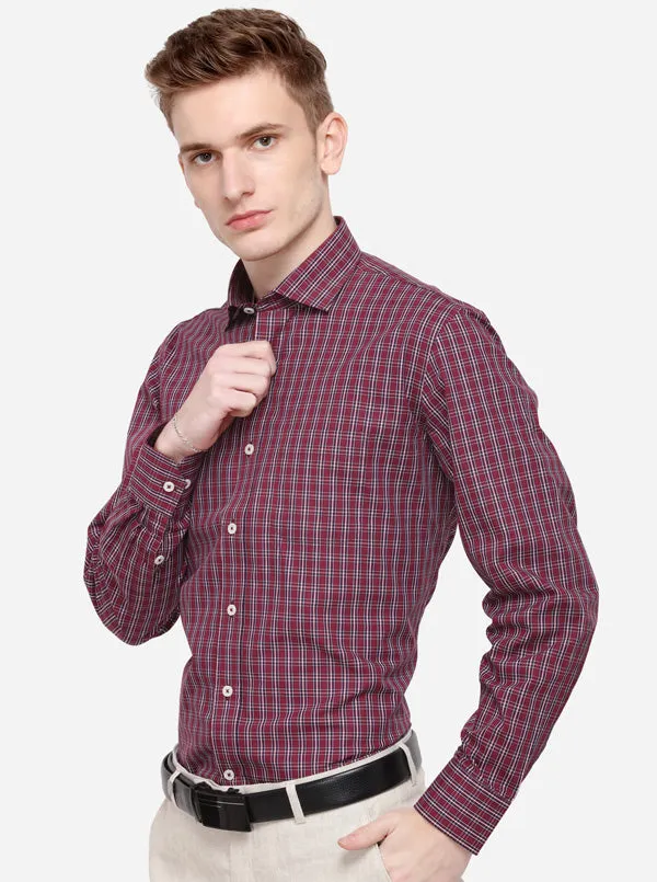 Maroon & White Checked Regular Fit Formal Shirt | Greenfibre