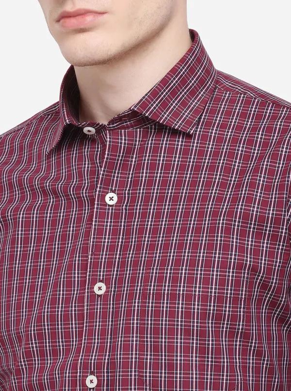 Maroon & White Checked Regular Fit Formal Shirt | Greenfibre