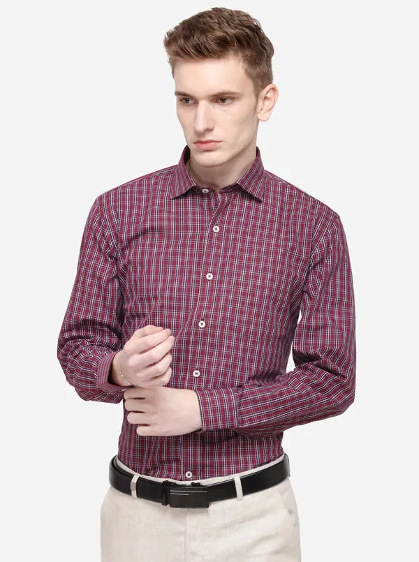 Maroon & White Checked Regular Fit Formal Shirt | Greenfibre