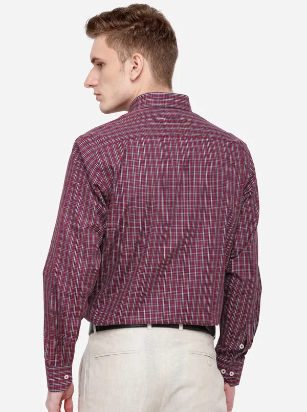 Maroon & White Checked Regular Fit Formal Shirt | Greenfibre