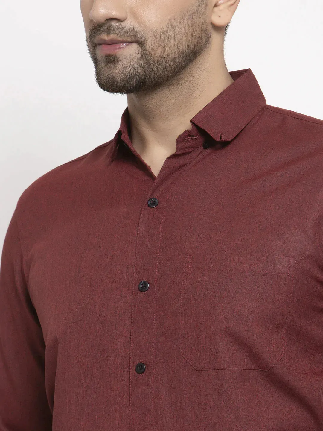 Maroon Men'S Cotton Solid Button Down Formal Shirts