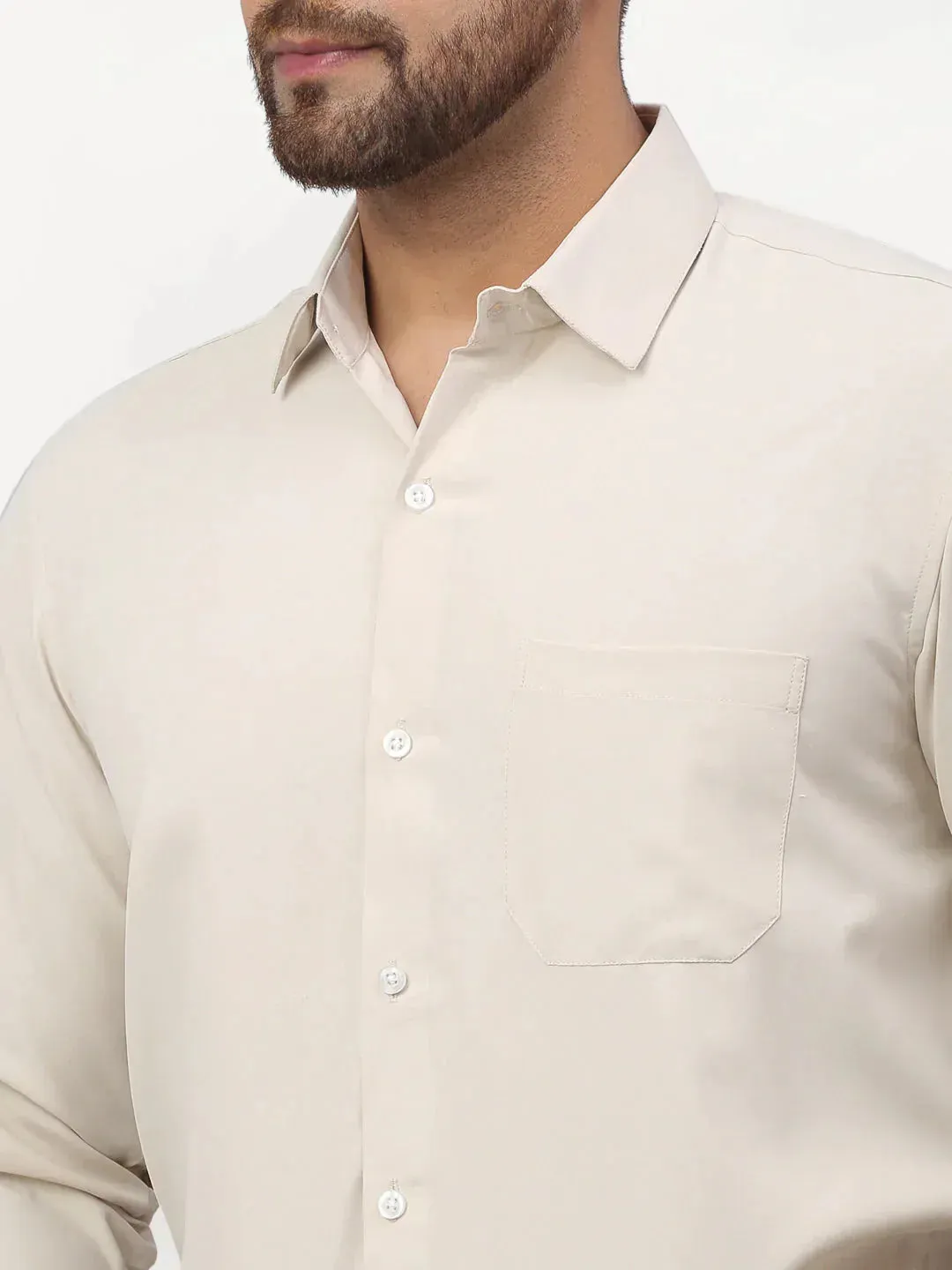 Men's Beige Solid Formal Shirts - Taantav