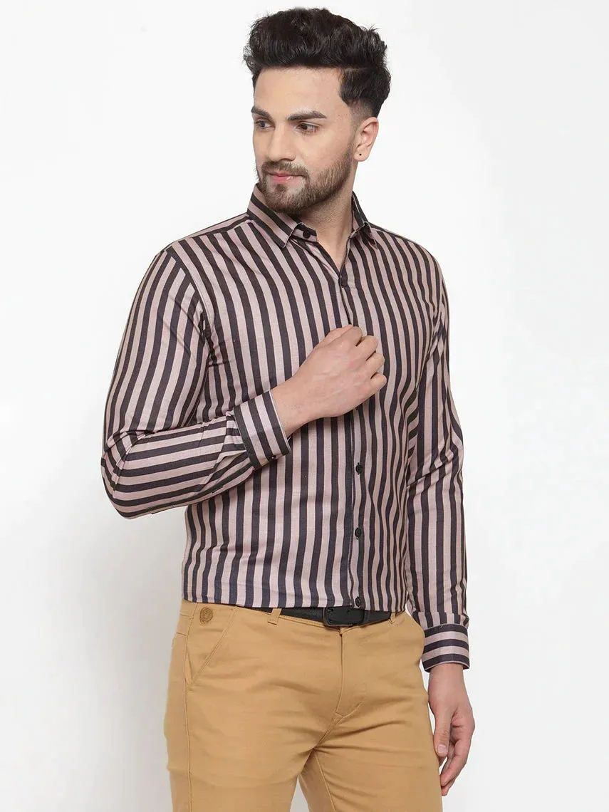 Men's Black Cotton Striped Formal Shirts - Taantav