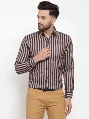 Men's Black Cotton Striped Formal Shirts - Taantav