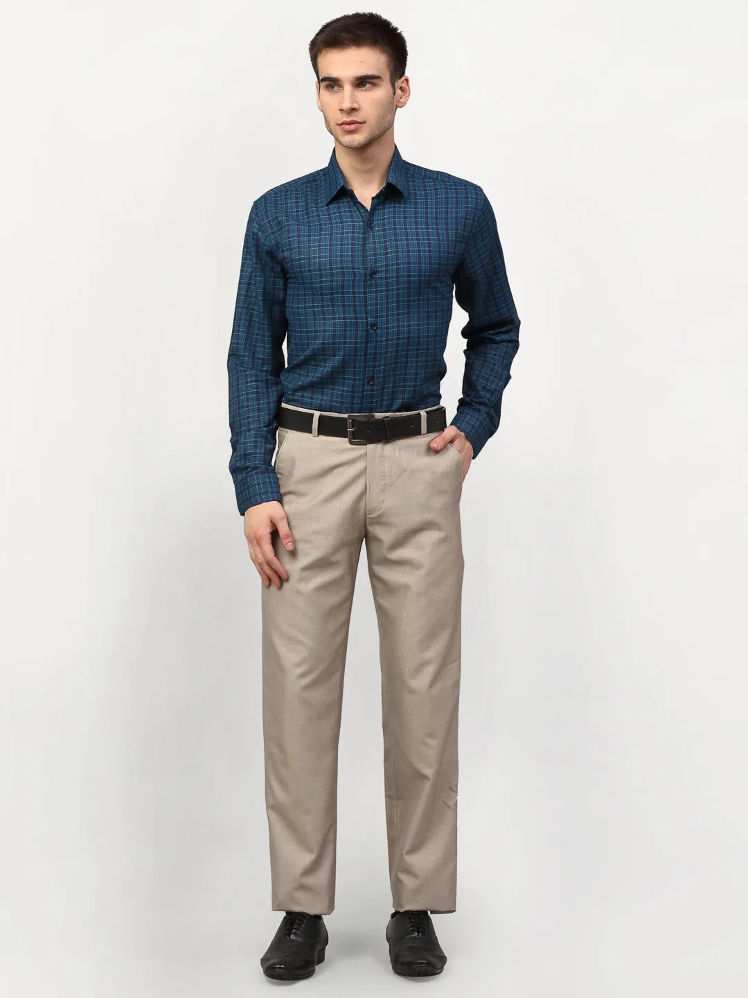 Men's Blue Checked Formal Shirts ( SF 780Blue ) - Jainish