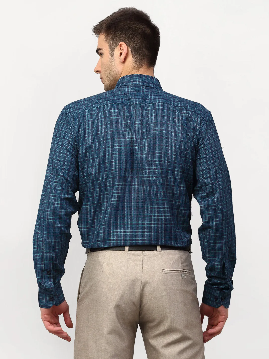 Men's Blue Checked Formal Shirts ( SF 780Blue ) - Jainish