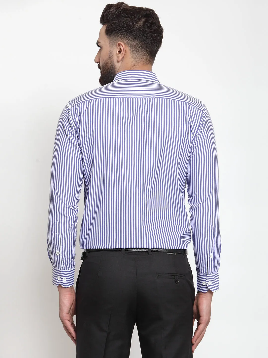 Men's Blue Cotton Striped Formal Shirts ( SF 735Blue ) - Jainish