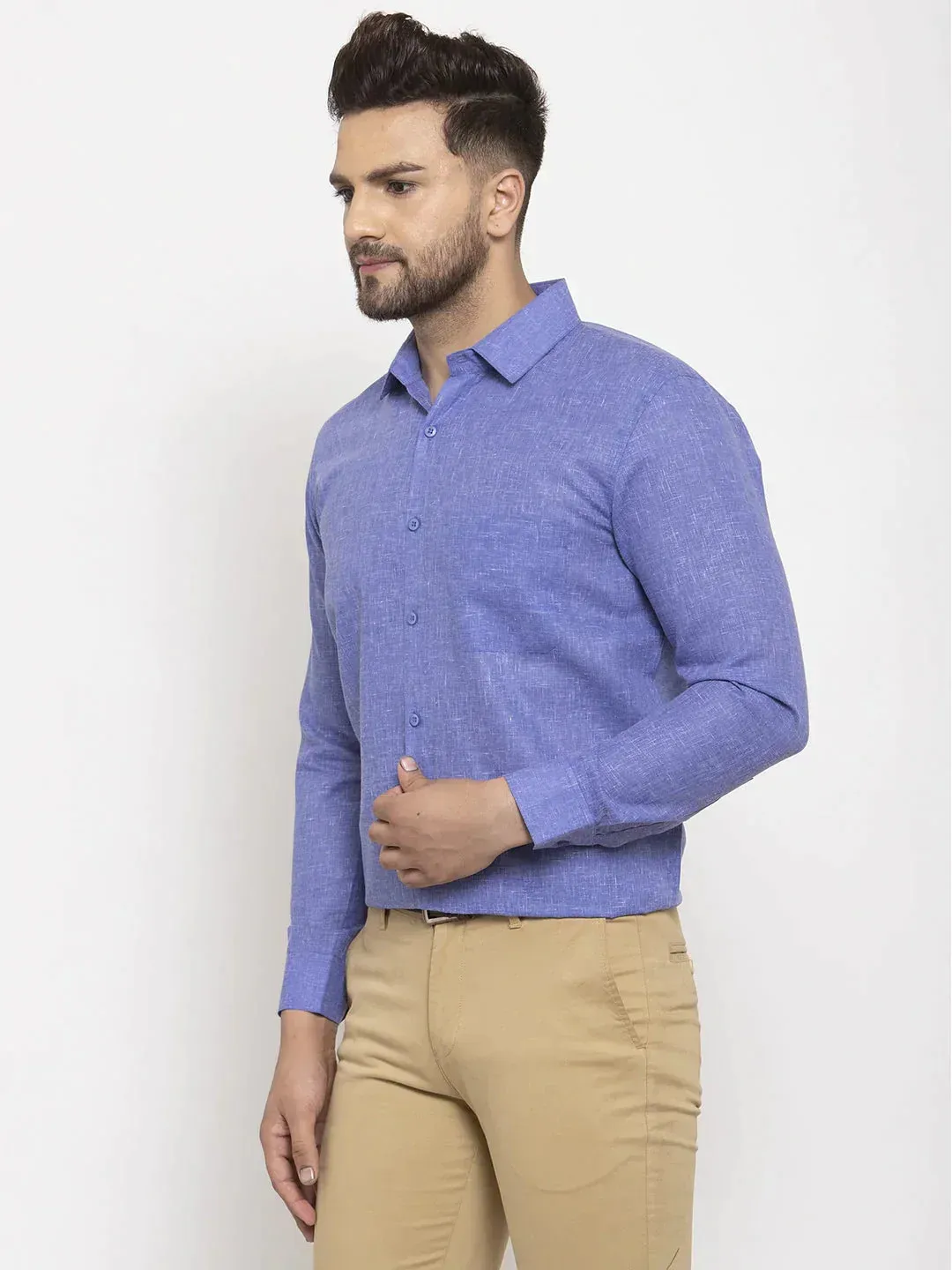 Men's Blue Dobby Solid Formal Shirts - Taantav