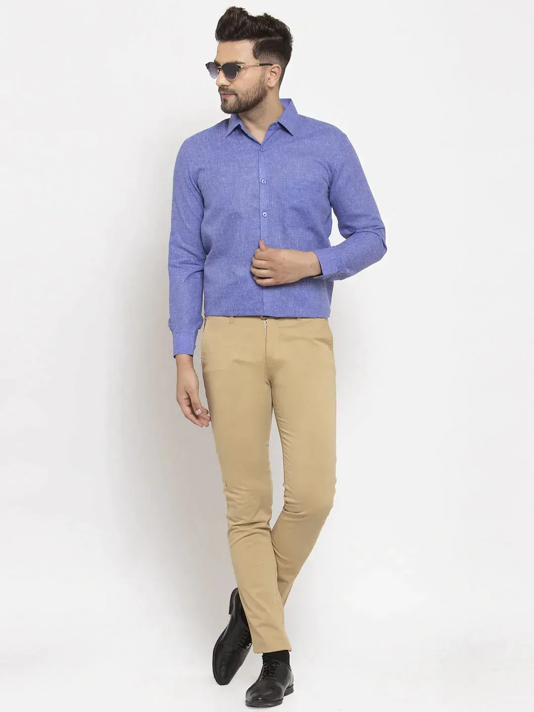 Men's Blue Dobby Solid Formal Shirts - Taantav