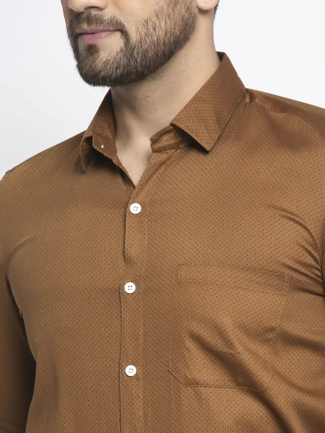 Men's Brown Cotton Polka Dots Formal Shirts - Taantav