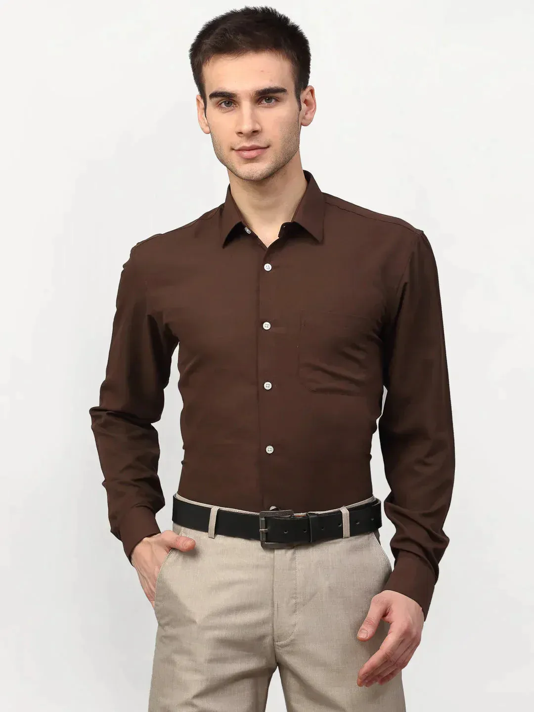 Men's Brown Solid Formal Shirts - Taantav