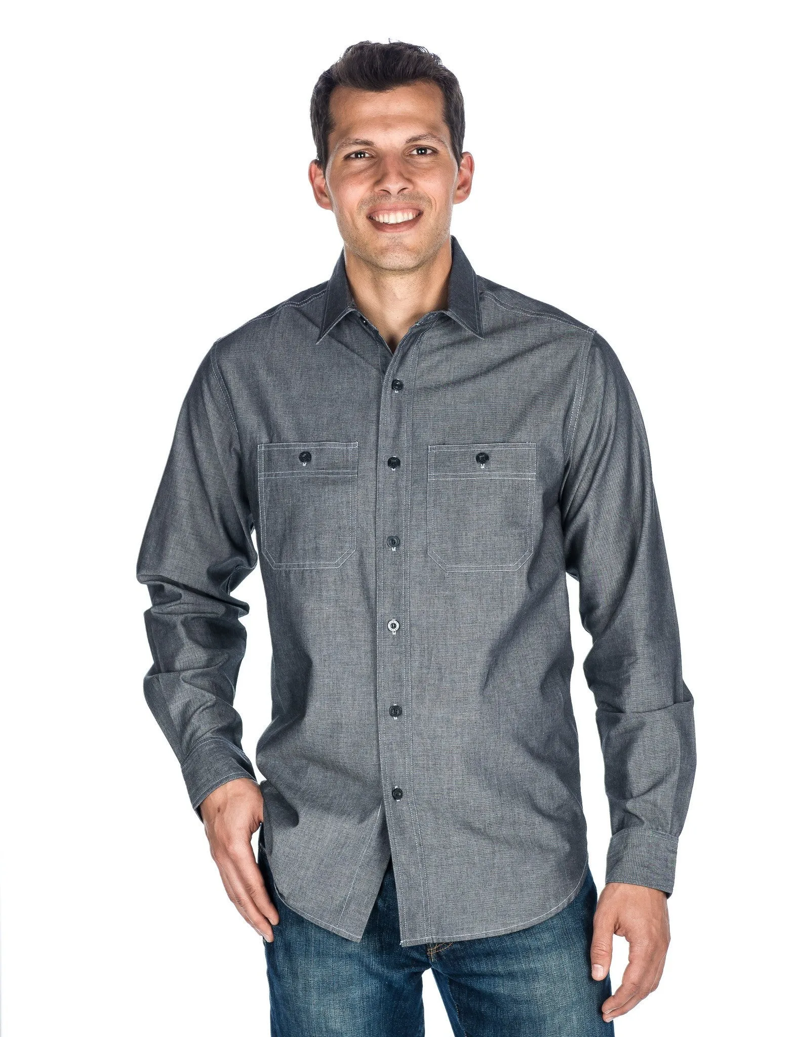 Men's Comfort-Fit Cotton Chambray Casual Shirt