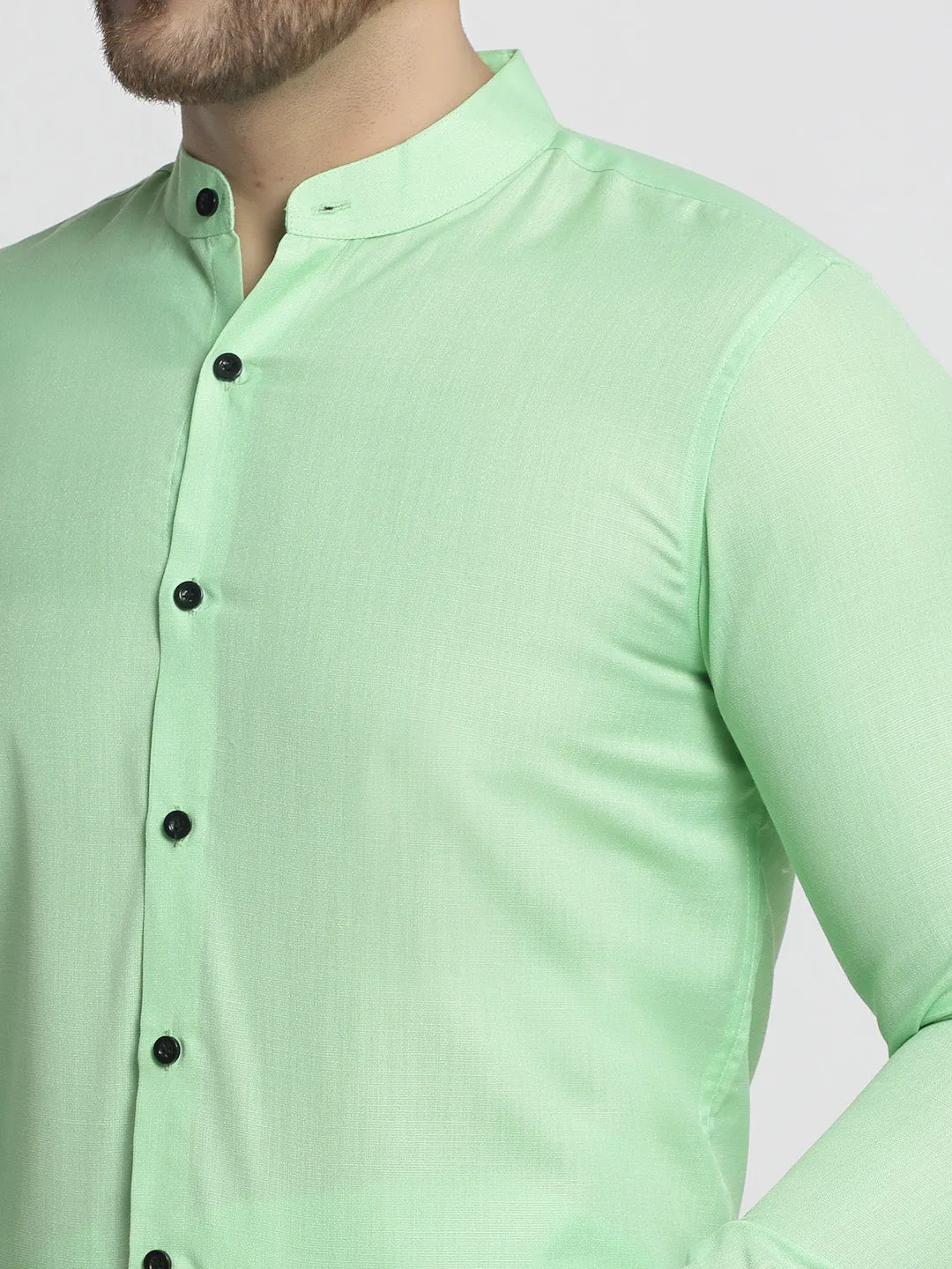 Men's Green Cotton Solid Mandarin Collar Formal Shirts ( SF 726Light-Green ) - Jainish