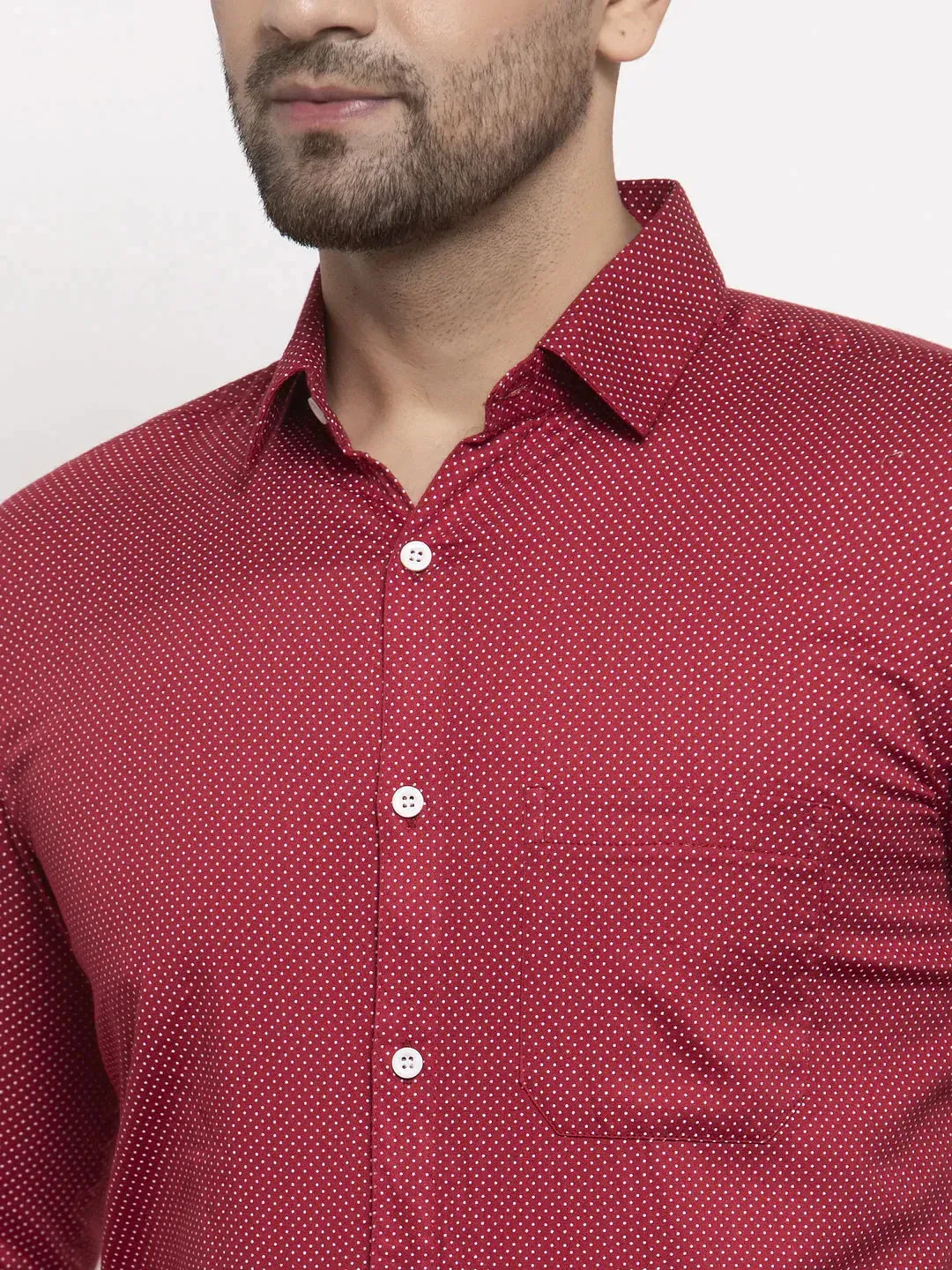 Men's Maroon Cotton Polka Dots Formal Shirts - Taantav