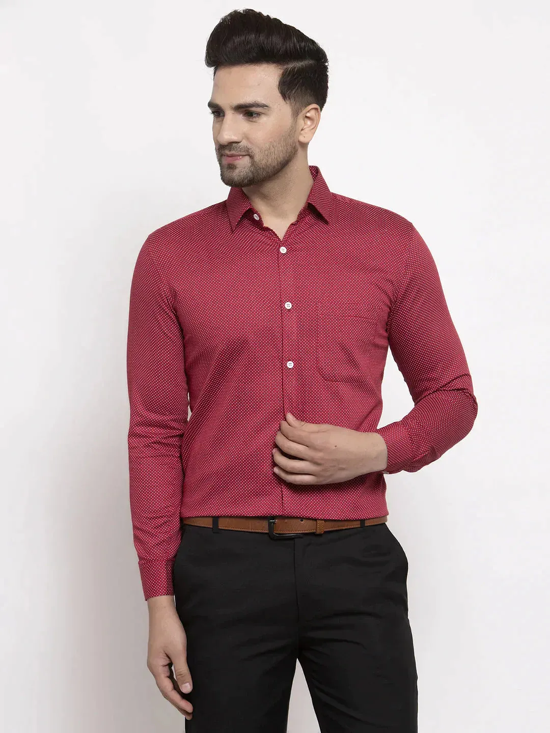 Men's Maroon Cotton Polka Dots Formal Shirts - Taantav