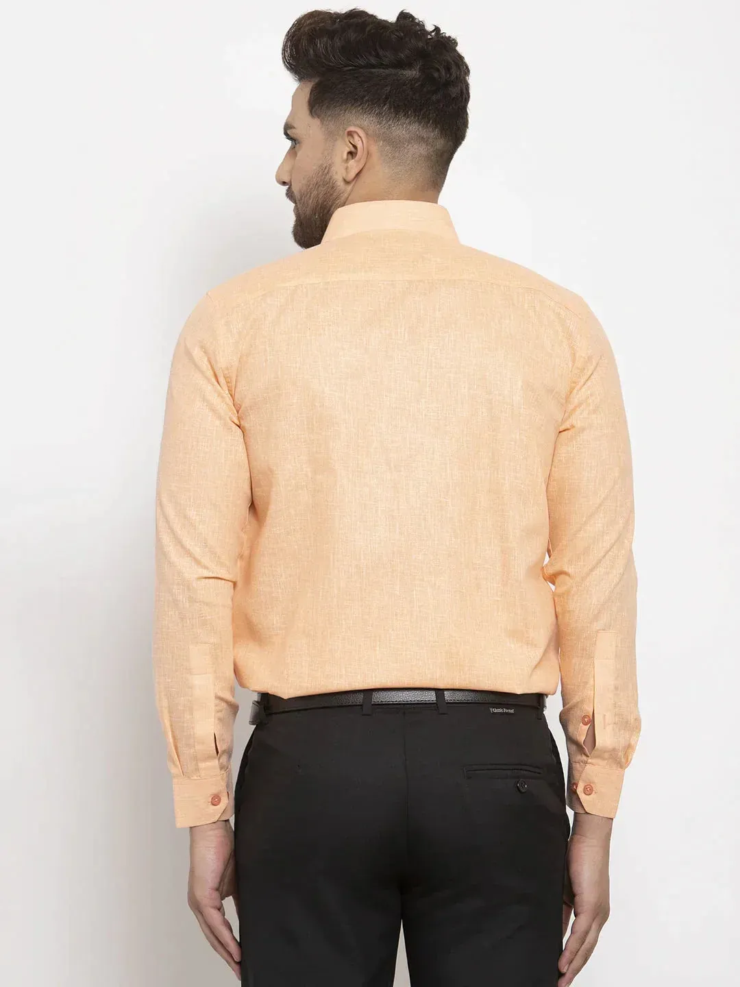 Men's Orange Dobby Solid Formal Shirts - Taantav