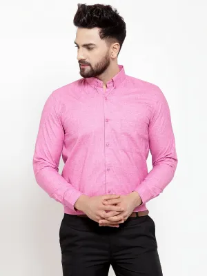 Men's Pink Cotton Solid Button Down Formal Shirts ( SF 753Pink ) - Jainish